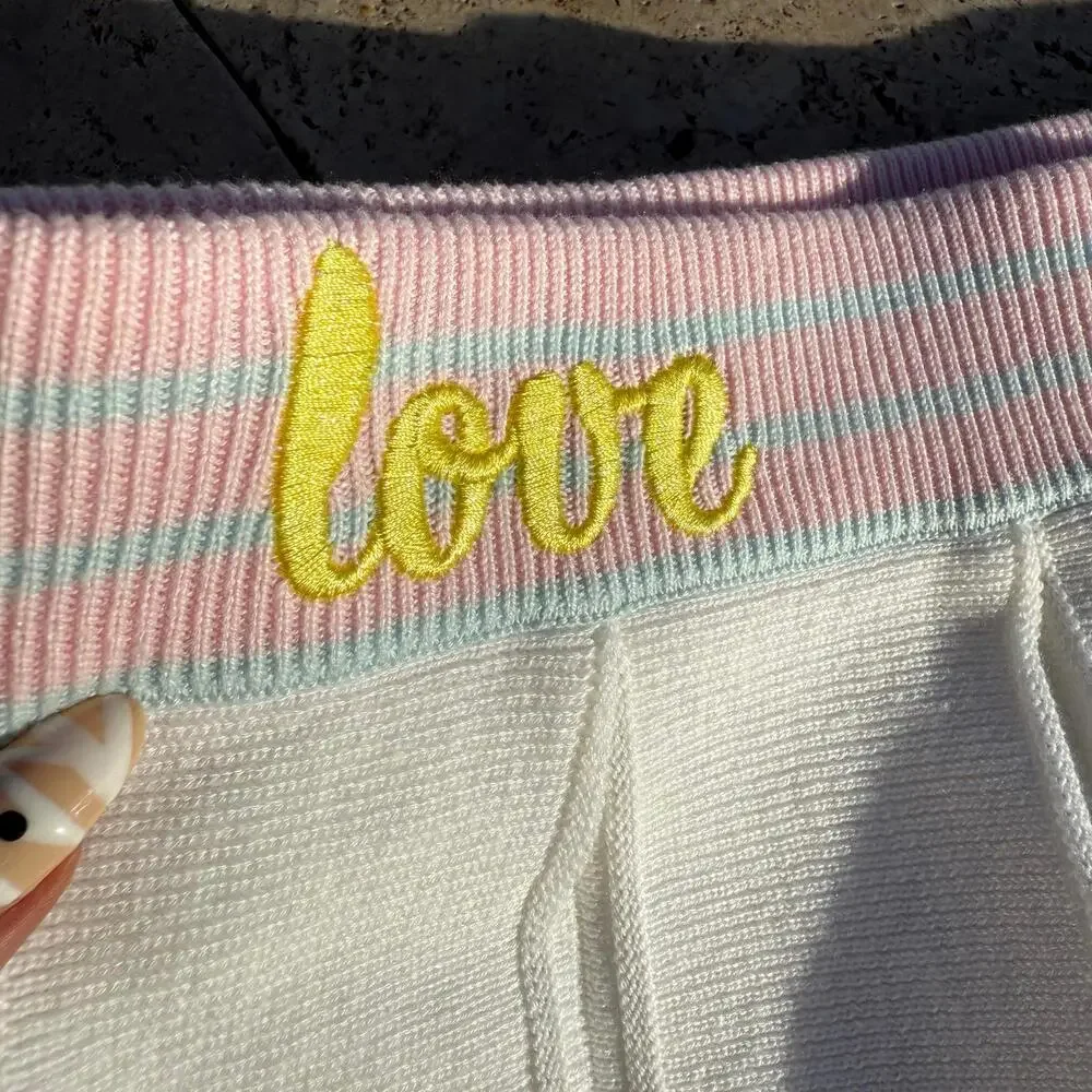 Loveshackfancy White Pleated Golf or Tennis Skirt Roz Pink Blue Stripes